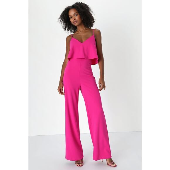 NWT Lulus Make It a Date Magenta Sleeveless Wide-Leg Jumpsuit Party Size M - Picture 1 of 7
